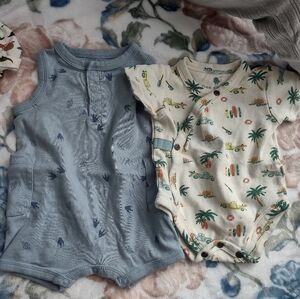 Tropical Print and Blue Baby Onesies